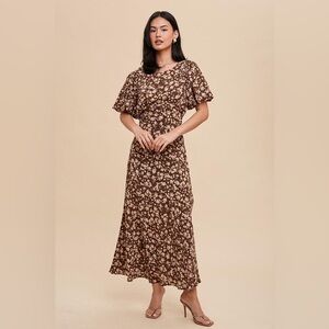 NWT In Loom Floral Puff Sleeve Maxi Dress women’s size Large Cottage Core modest